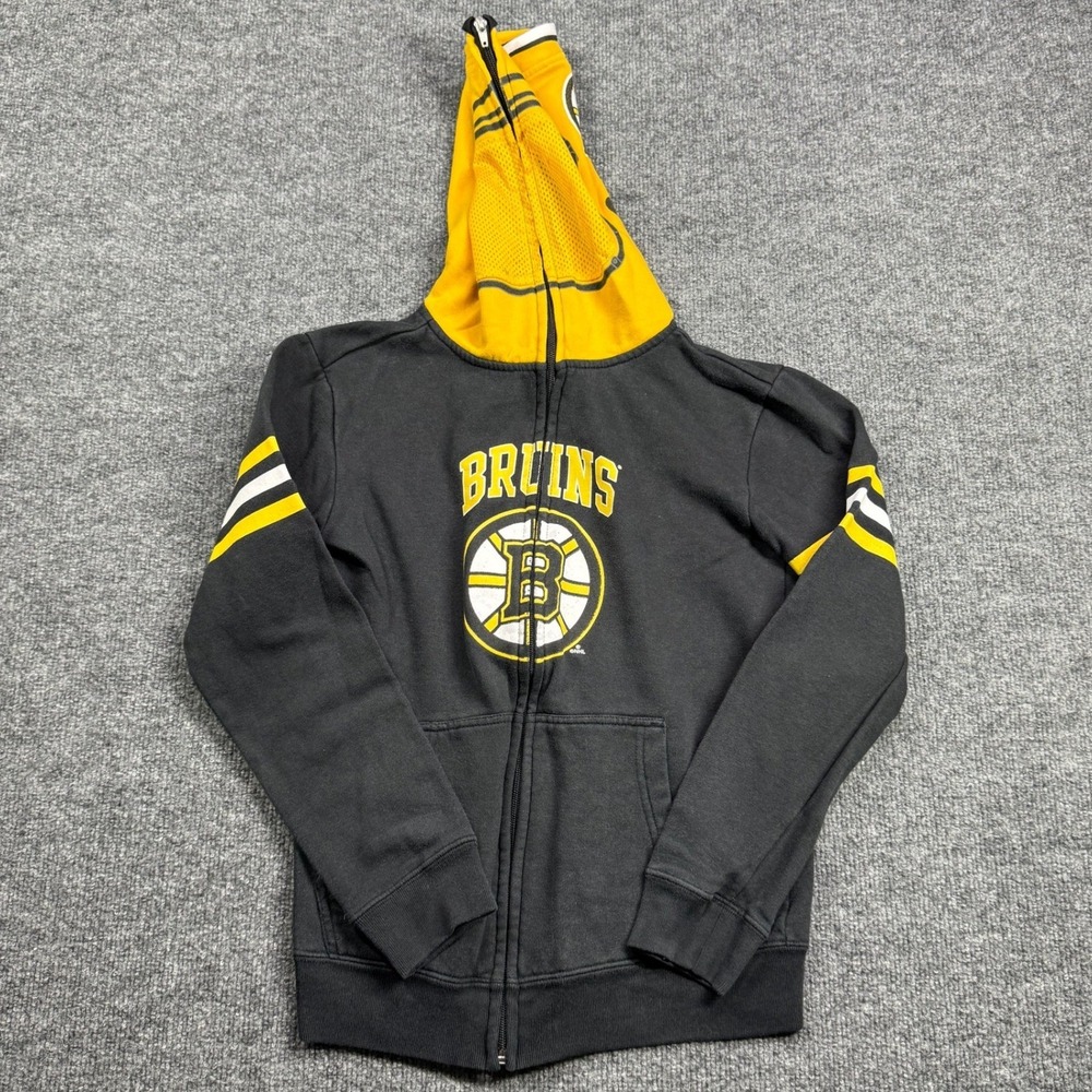 Outerstuff Boston Bruins Hoodie Kids S Black Full Zip NHL Hockey Graphic